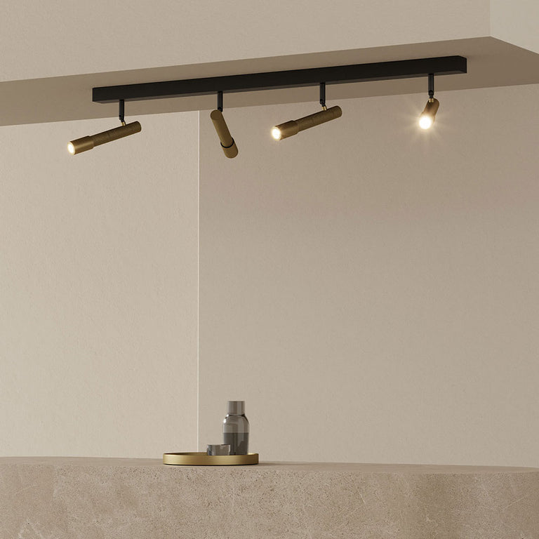Ycro 4 Light LED Ceiling Light Matt Black / Matt Brass - ARO.T1297/4/NEG-ORO