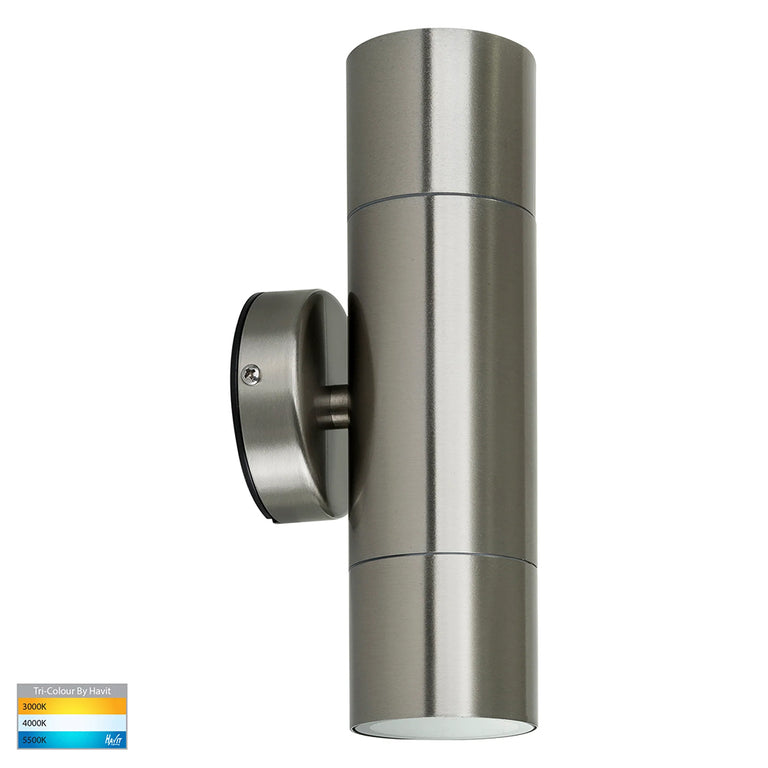 Fortis 2 x 5W CCT 240V GU10 LED Up / Down Wall Light 304 Stainless Steel - HV1072T