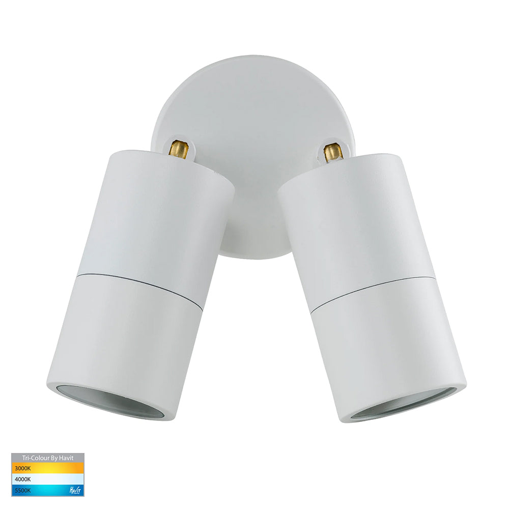 Tivah 2 x 9in1 CCT 240V GU10 LED Double Adjustable Wall Light Matt White - HV1335T