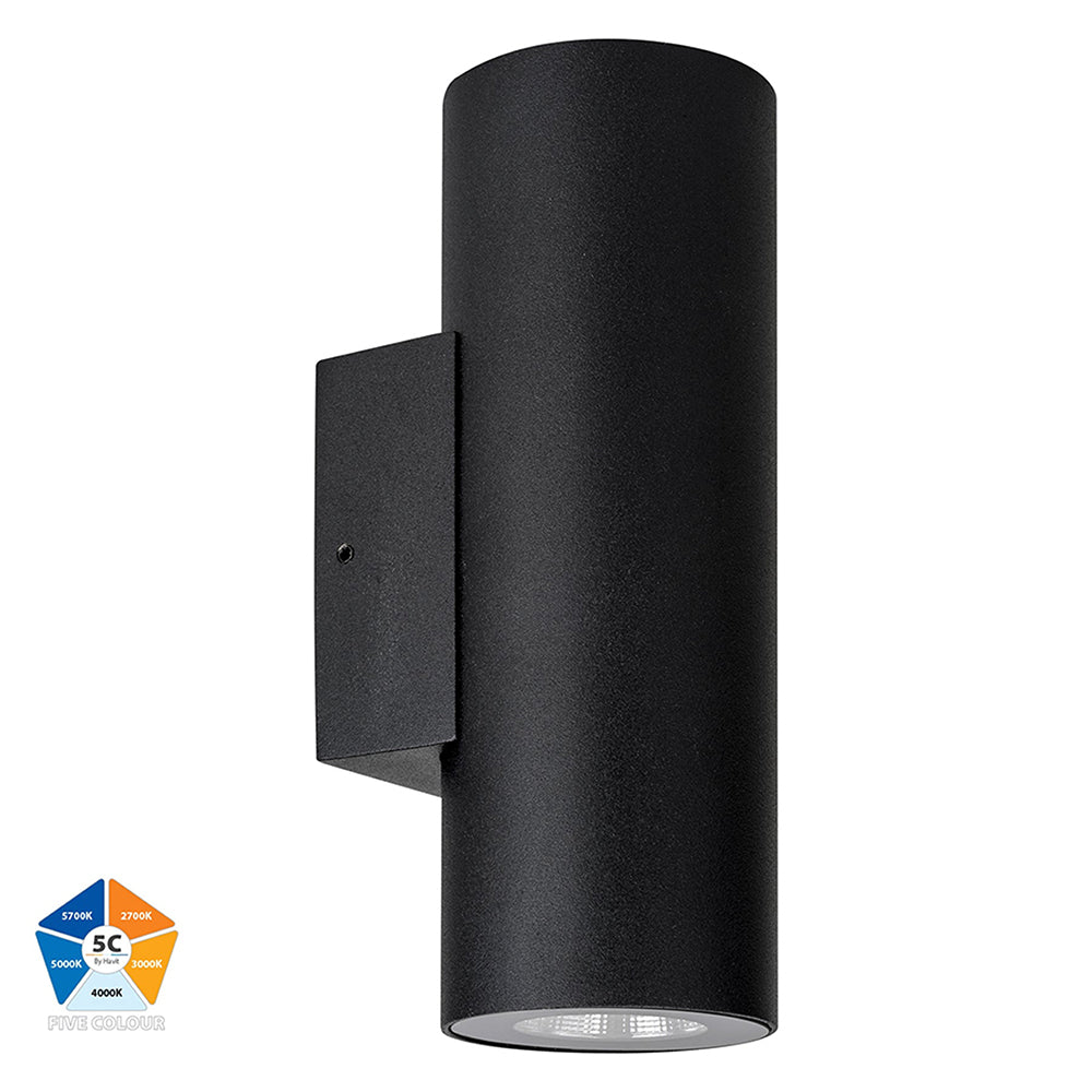 Aries 2 x 6W 5CCT 240V LED Up & Down Wall Pillar Light Aluminium Black - HV3626S-ALUBLK
