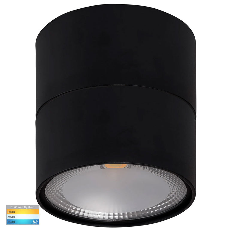 Nella 18W CCT 240V LED Surface Mounted Round Downlight & Extension Black - HV5805T-BLK-EXT