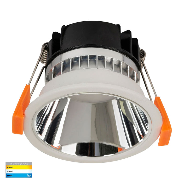 Gleam 9W CCT 240V LED 82mm Downlight White & Chrome - HV5529T-WC