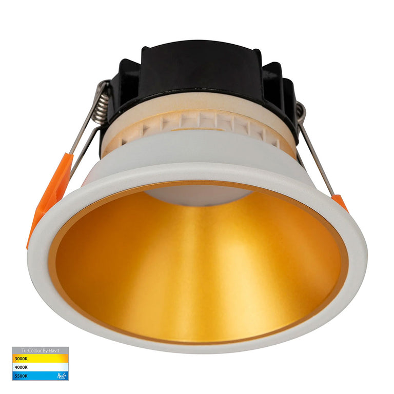 Gleam 9W CCT 240V LED 97mm Downlight White & Gold - HV5528T-WG