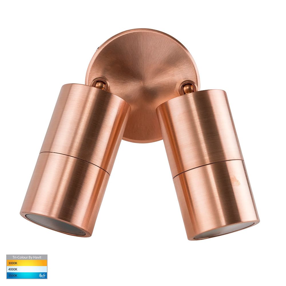 Tivah 2 x 5W CCT 240V GU10 LED Double Adjustable Wall Light Solid Copper - HV1317GU10T