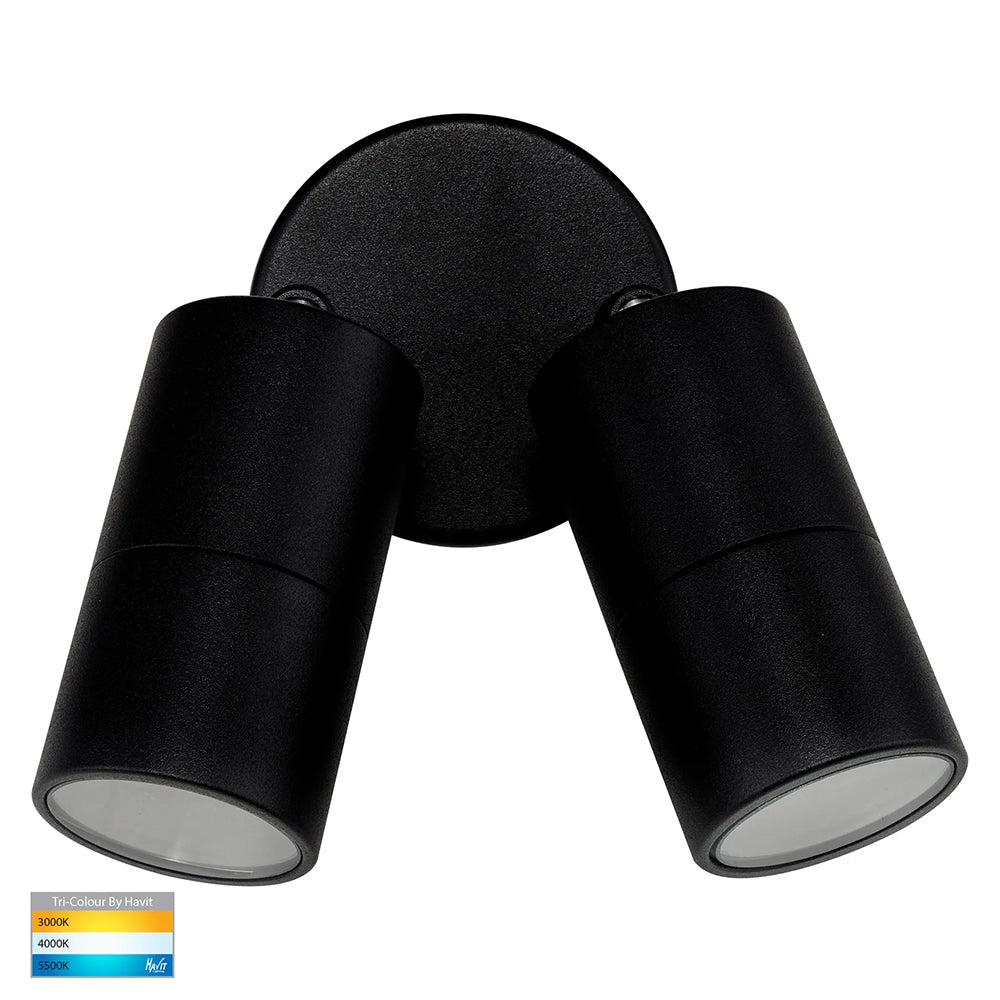 Tivah 2 x 9in1 CCT 240V GU10 LED Double Adjustable Wall Light Matt Black - HV1325T