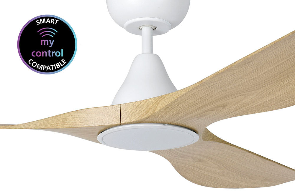 Surf 52" DC Ceiling Fan With 20W Dimmable LED Matt White / Light Oak / Tri-Colour - 20549916