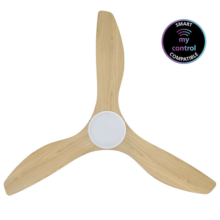 Surf 52" DC Ceiling Fan With 20W Dimmable LED Matt White / Light Oak / Tri-Colour - 20549916