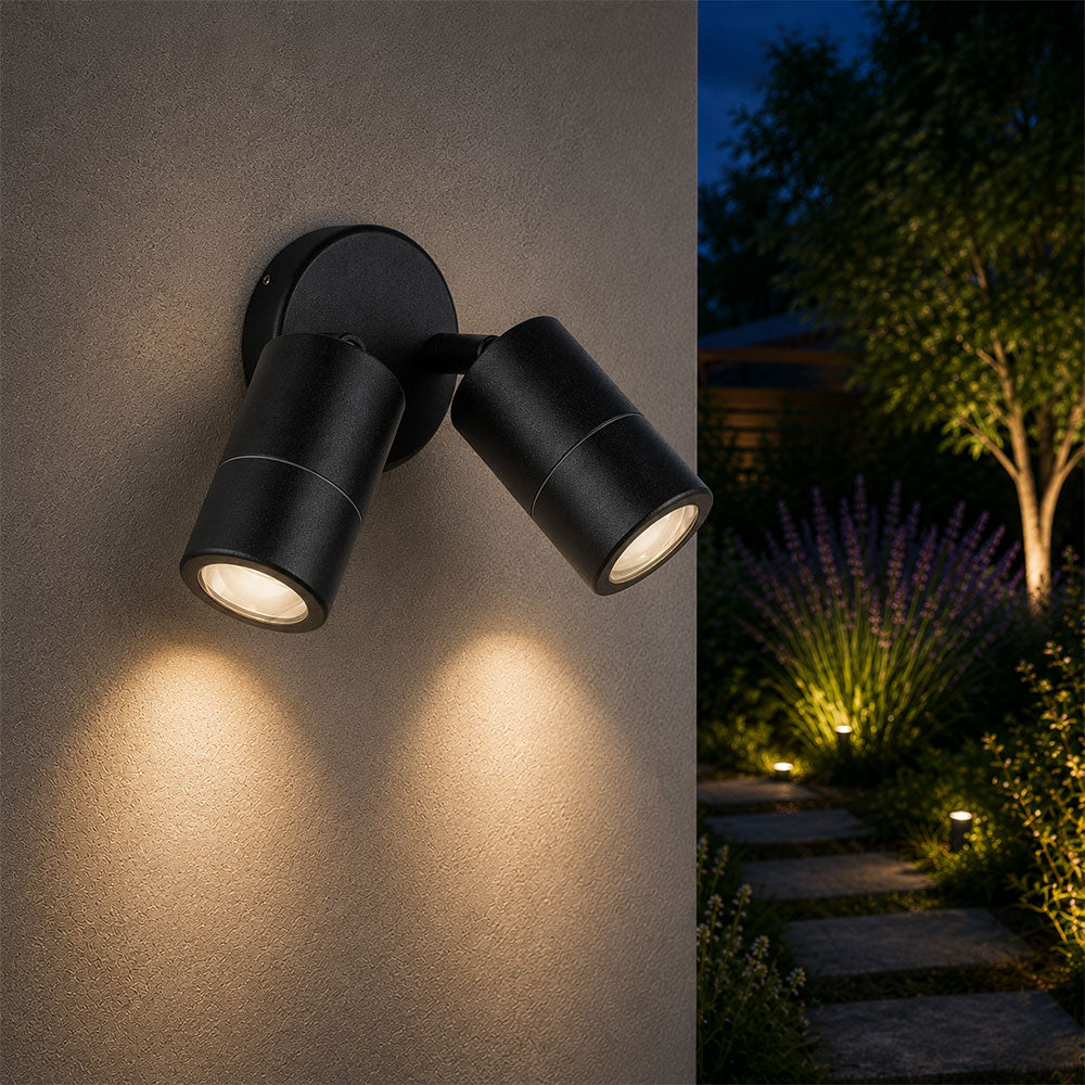 Fremantle 2 x 5W CCT 240V GU10 LED Double Adjustable Wall Light Black - 206149