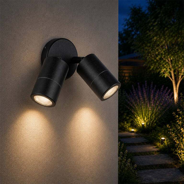 Fremantle 2 x 5W CCT 240V GU10 LED Double Adjustable Wall Light Black - 206149