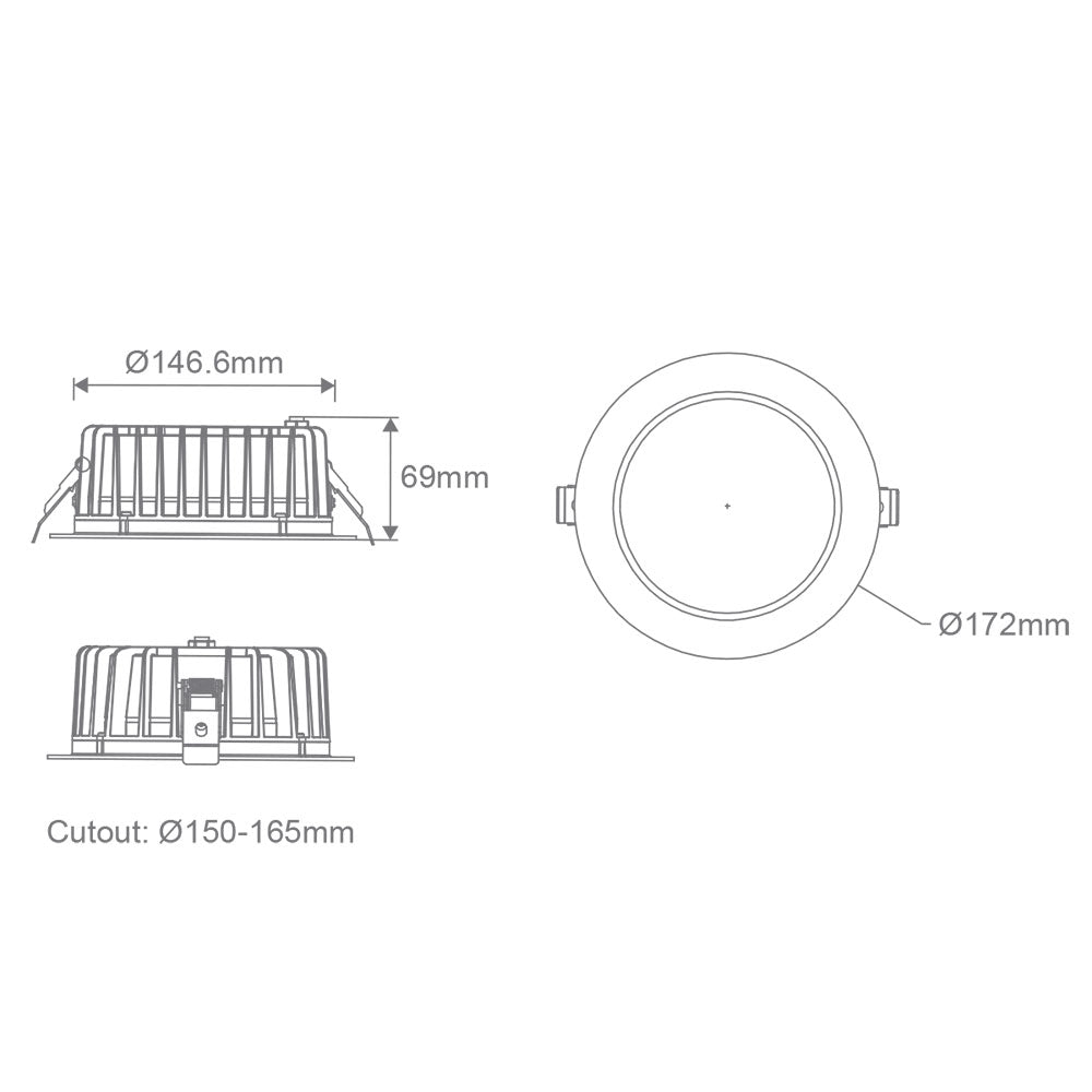 Neo-Pro 25W Dimmable Recessed LED Downlight Black / Tri-Colour IP65 - 20917