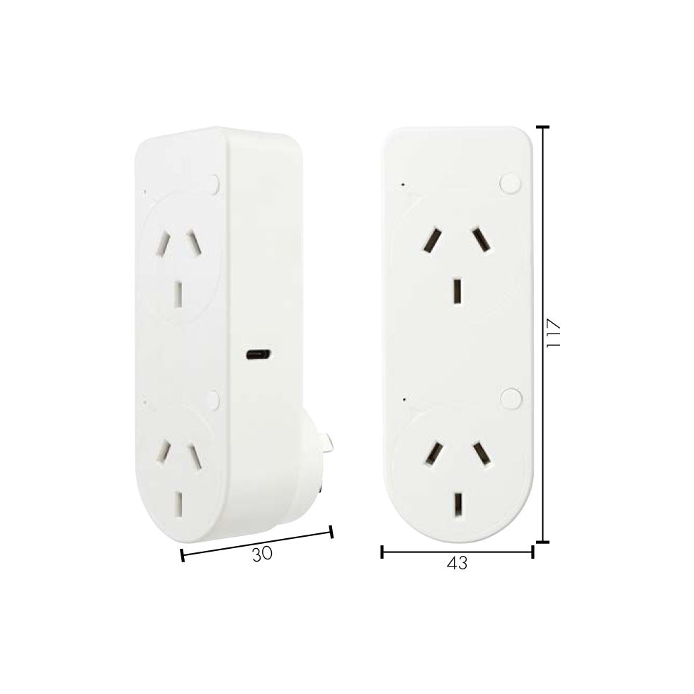 Smart Cannes Wi-Fi Double Plug with USB-A and USB-C Chargers - 21883/05