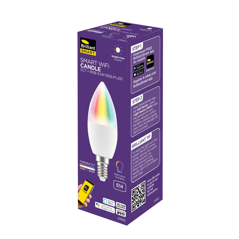 Smart Wi-Fi 4.5W E14 LED Candle RGB and CCT Biorhythm Globe - 21892