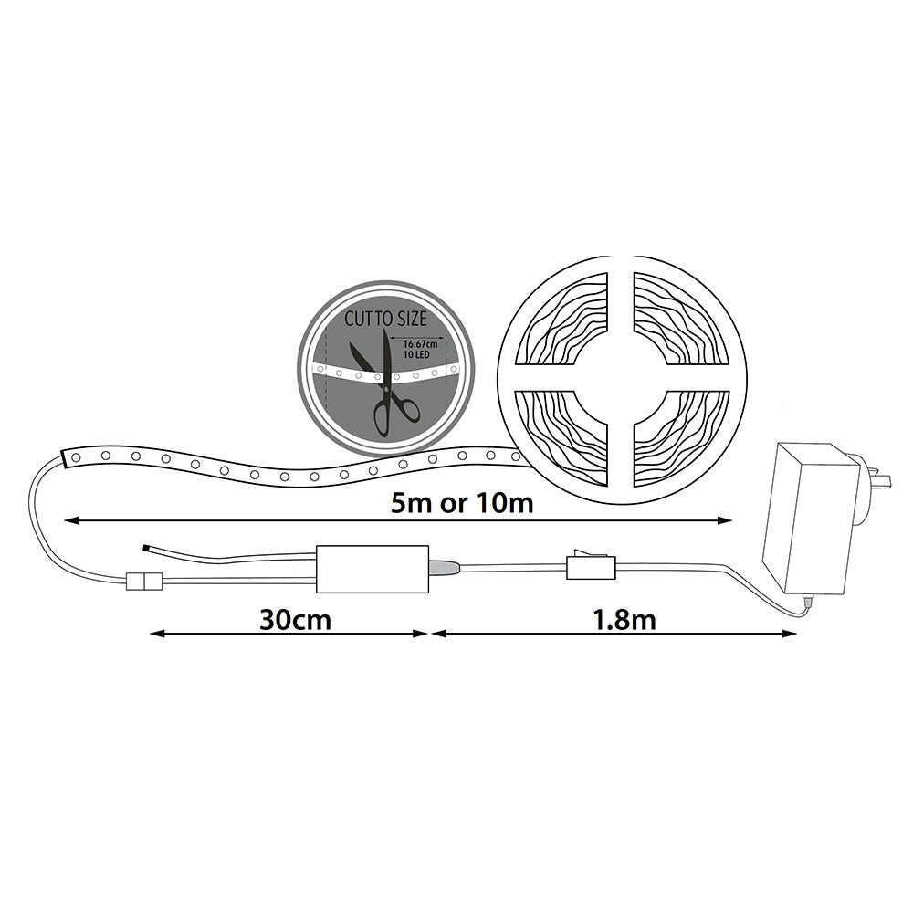 Pixel 36W 10 Meter LED Strip Light Kit RGB & Cool White IP65 - 22008