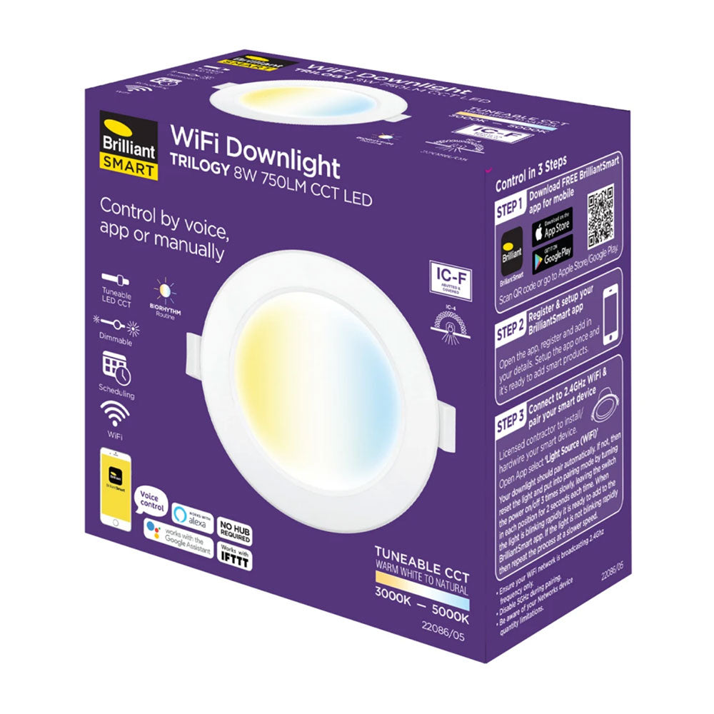 Trilogy Smart WiFi 8W LED CCT Biorhythm Downlight White - 22086/05