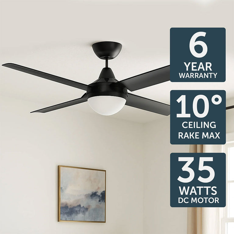 Cairns 52" DC Ceiling Fan With Light Matt Black - 22976/06