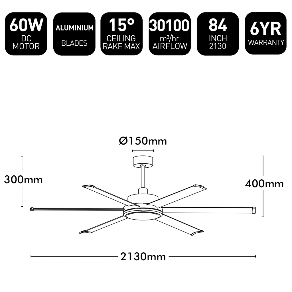 Colossus II 84" 6-Blade DC Ceiling Fan Matt White - 22986/05