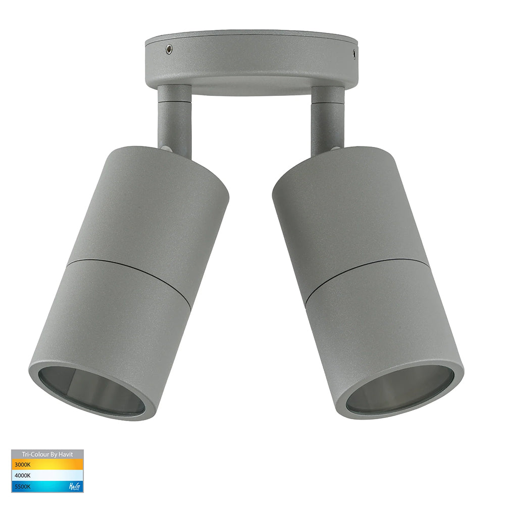 Tivah 2 x 5W CCT 240V GU10 LED Double Adjustable Wall Light Silver - HV1347GU10T