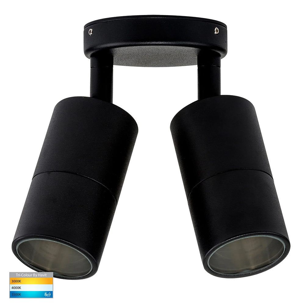 Tivah 2 x 9in1 CCT 240V GU10 LED Double Adjustable Wall Light Matt Black - HV1325T