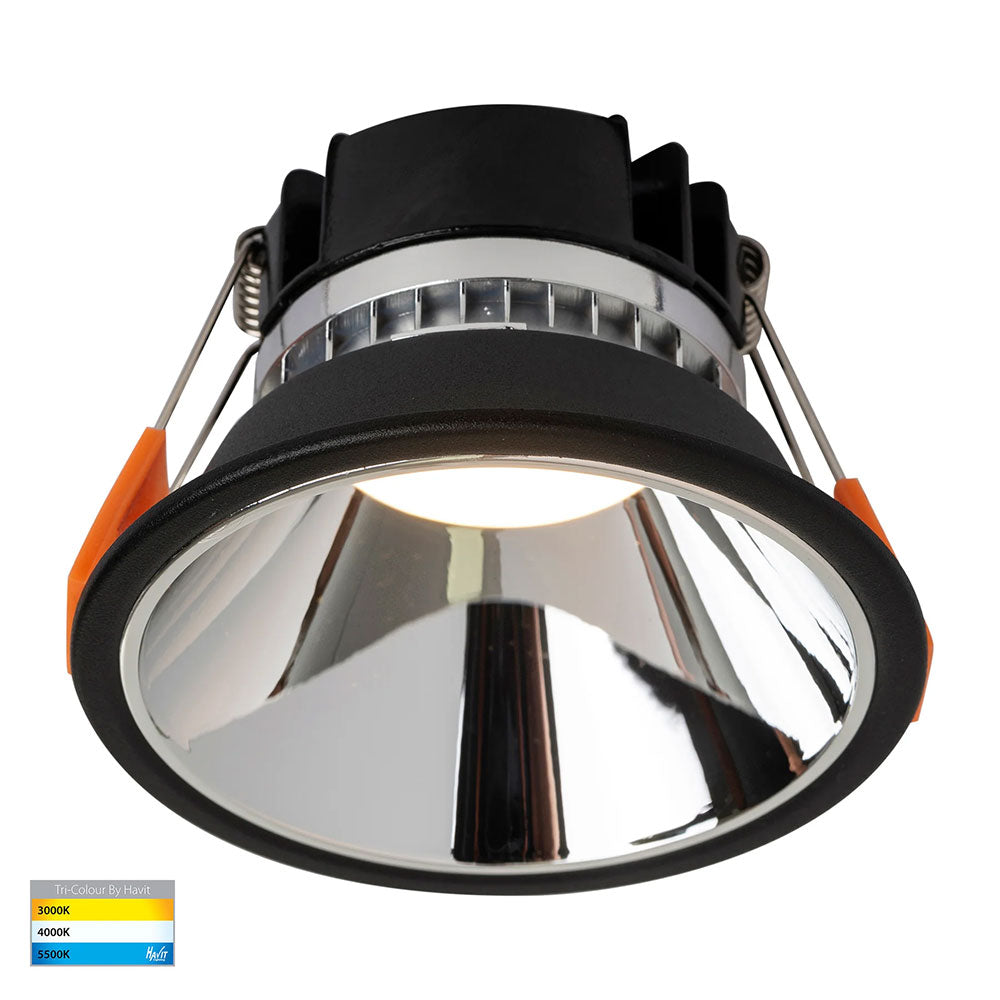 Gleam 9W CCT 240V LED 97mm Downlight Black & Chrome - HV5528T-BC