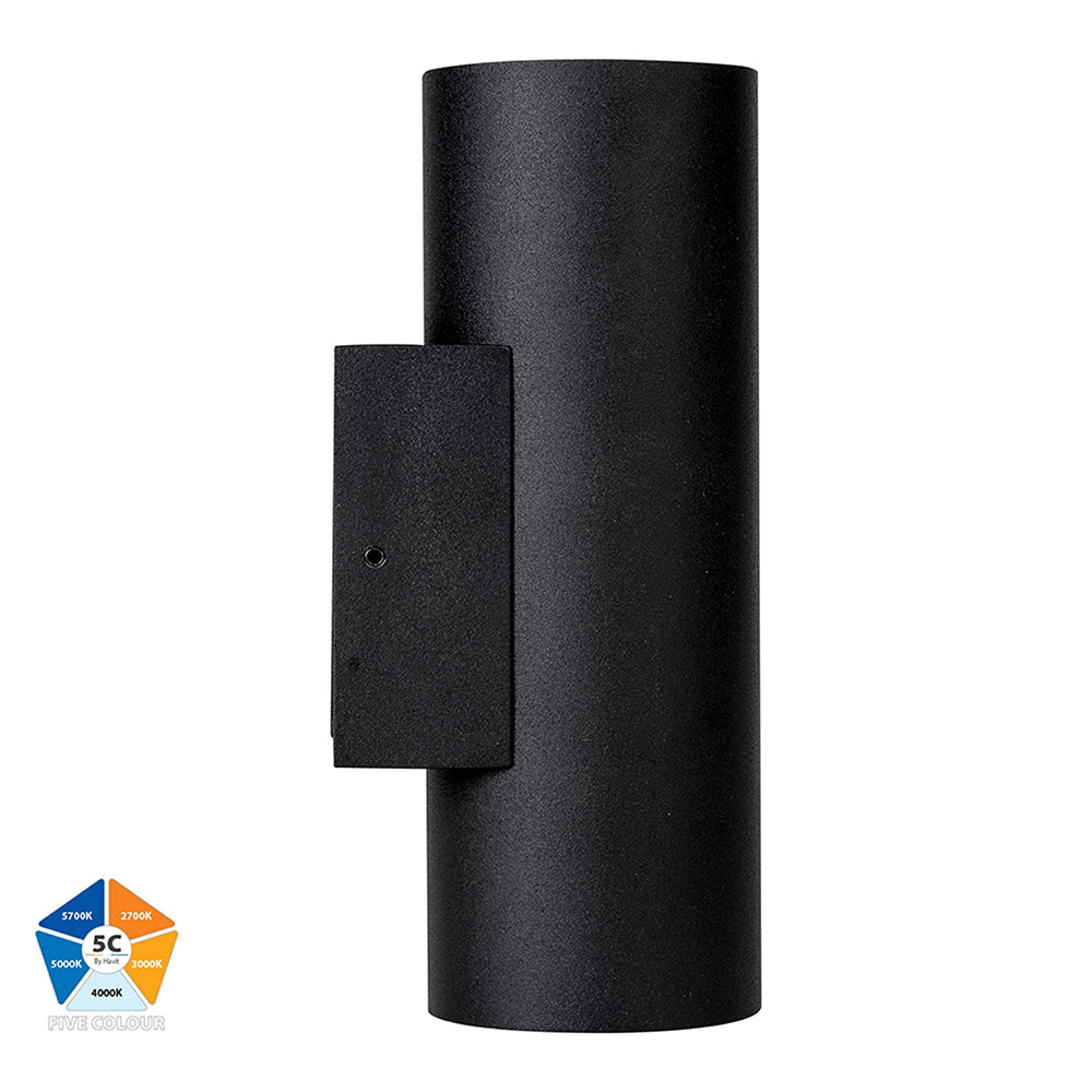 Aries 2 x 6W 5CCT 240V LED Up & Down Wall Pillar Light Aluminium Black - HV3626S-ALUBLK