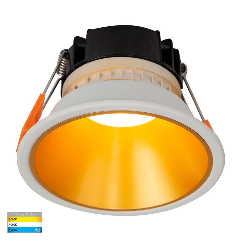 Gleam 9W CCT 240V LED 97mm Downlight White & Gold - HV5528T-WG