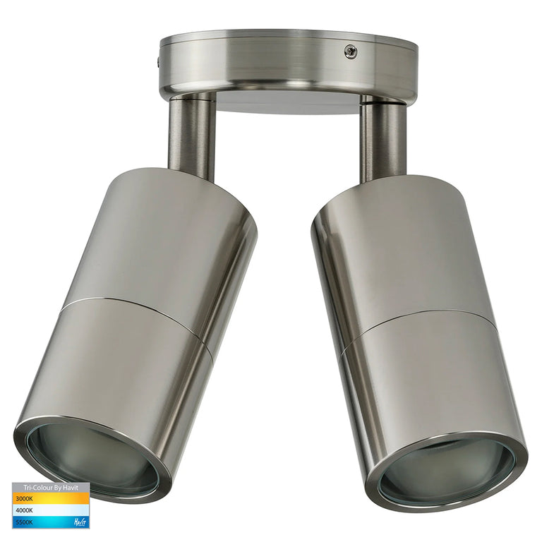 Tivah 2 x 5W CCT 240V GU10 LED Double Adjustable Wall Light 316 Stainless Steel - HV1307GU10T