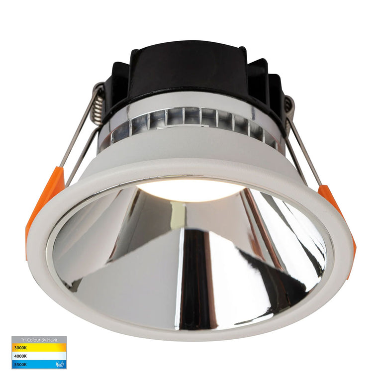 Gleam 9W CCT 240V LED 97mm Downlight White & Chrome - HV5528T-WC