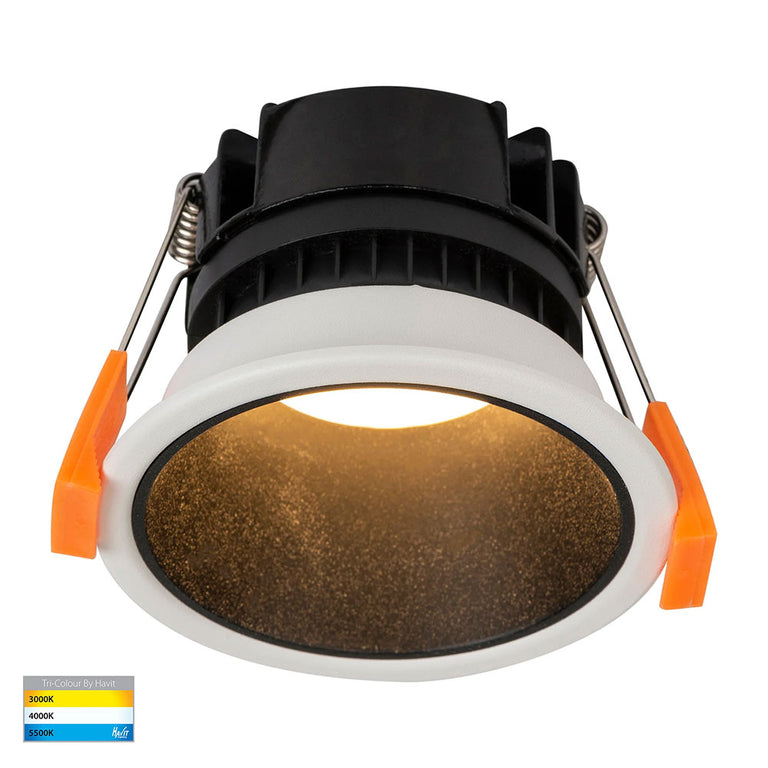Gleam 9W CCT 240V LED 82mm Downlight White & Black - HV5529T-WB