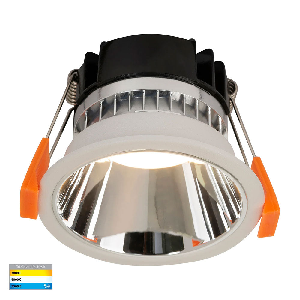 Gleam 9W CCT 240V LED 82mm Downlight White & Chrome - HV5529T-WC