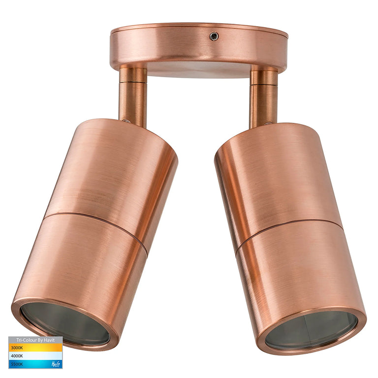 Tivah 2 x 5W CCT 240V GU10 LED Double Adjustable Wall Light Solid Copper - HV1317GU10T