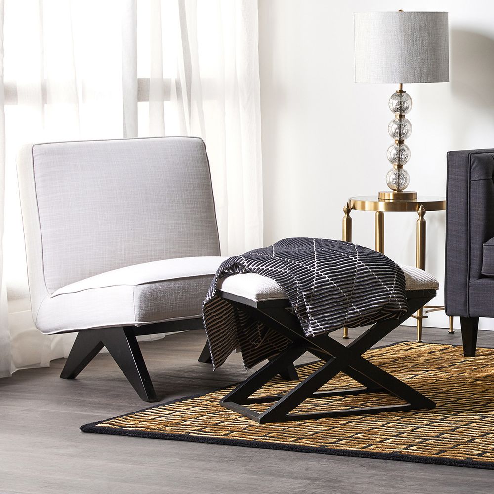 Spencer Black Timber Stool Natural Linen - 31276
