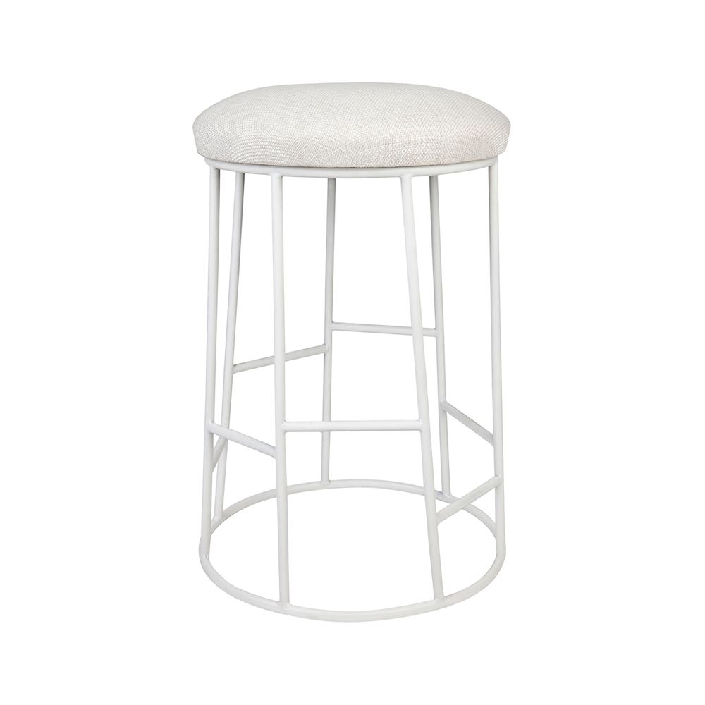 Aiden White Steel Kitchen Stool Natural Linen - 31279