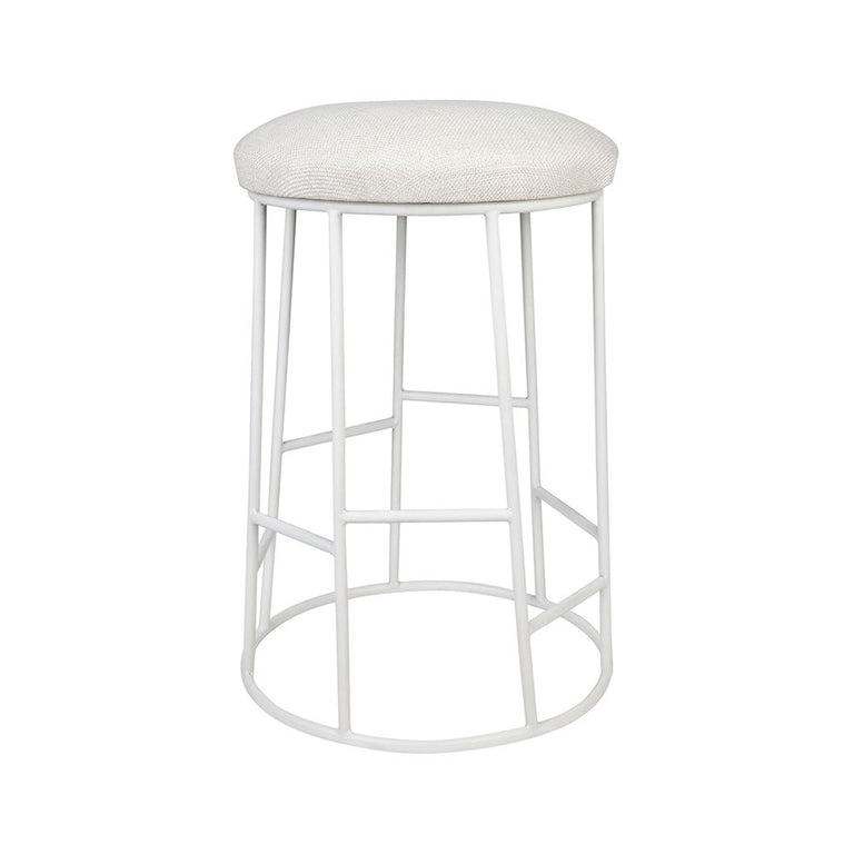 Aiden White Steel Kitchen Stool Natural Linen - 31279