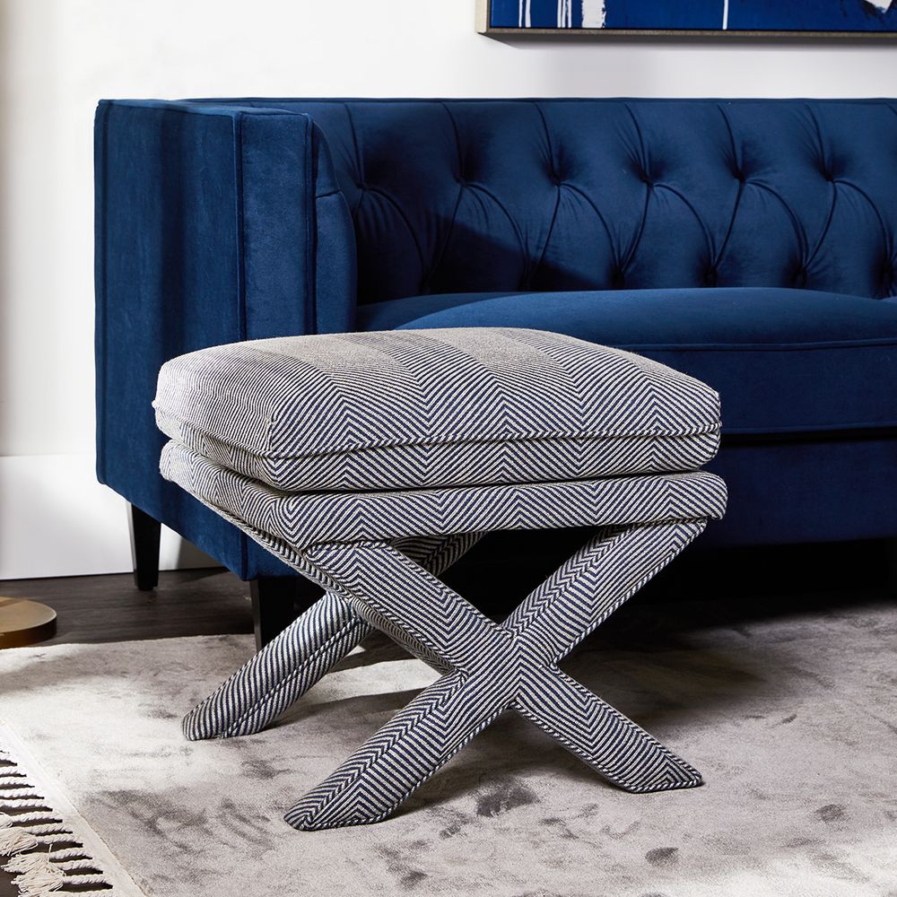 Candace Stool Chevron Blue Linen - 31655