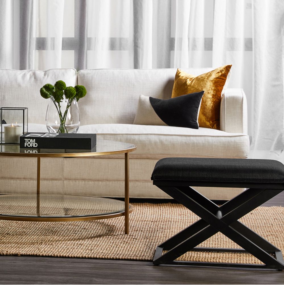Spencer Black Timber Stool Black Linen - 32321