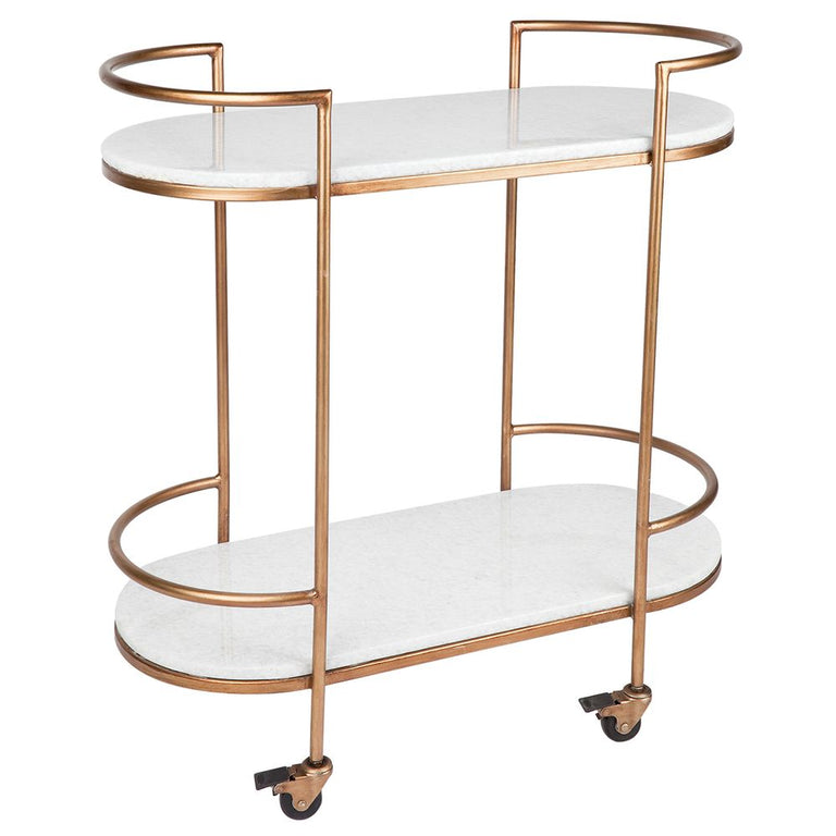 Southside White Stone Bar Cart Antique Gold - 32740