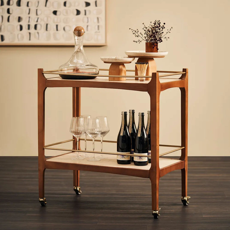 Ashley Travertine Bar Cart Walnut - 33384