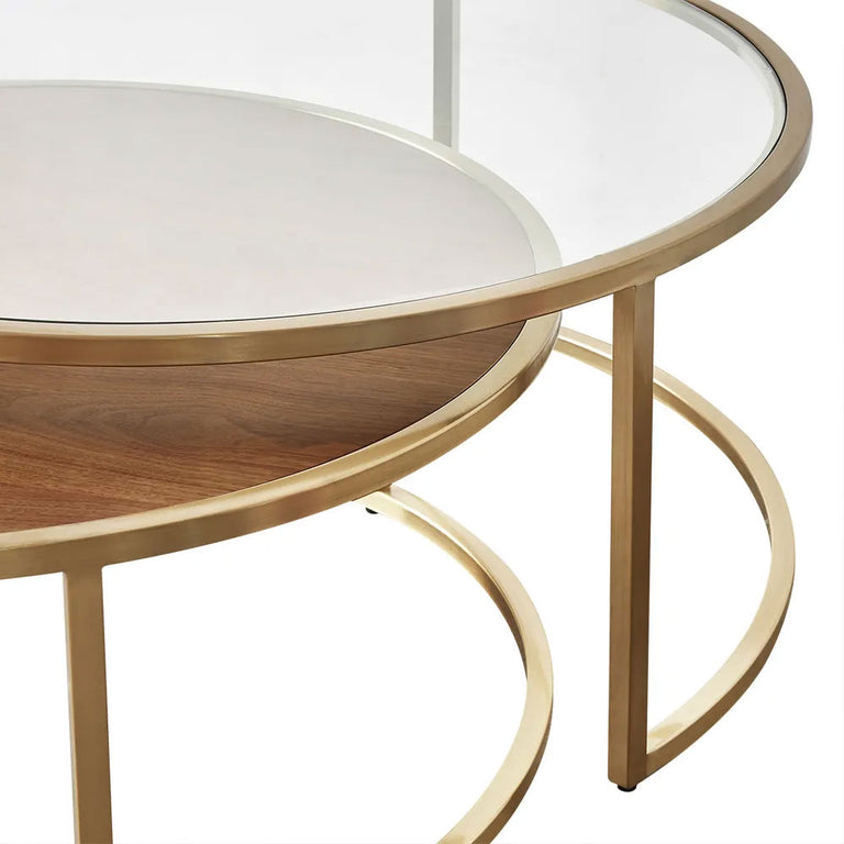 Chloe Glass and Timber Nesting Coffee Table Gold - 33432