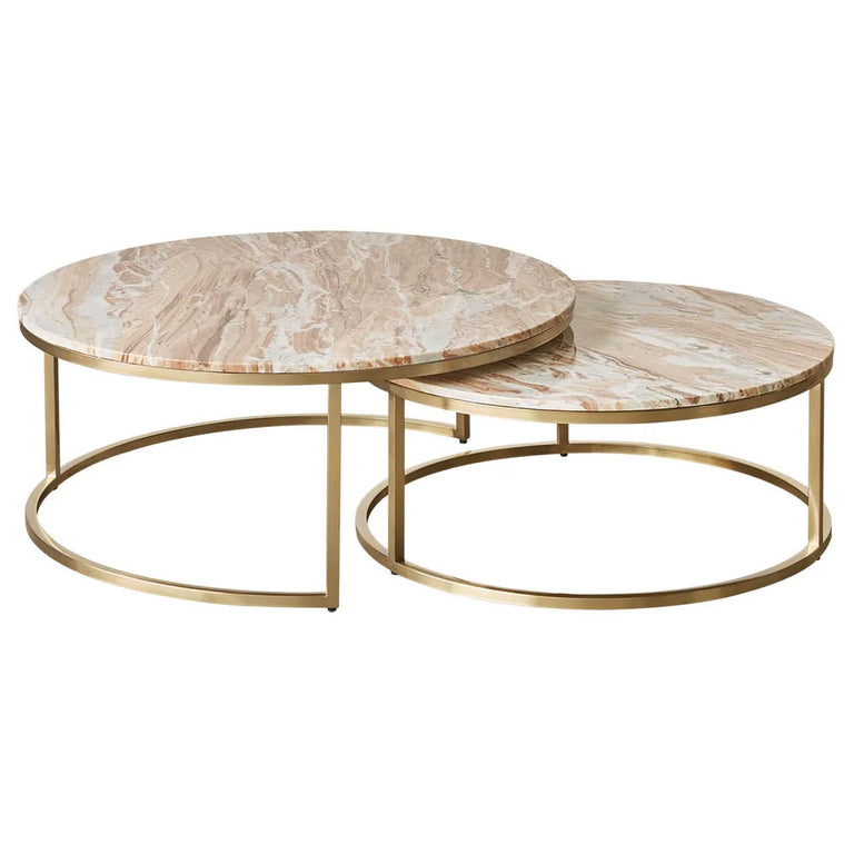 Chloe Pink Marble Nesting Coffee Table Gold - 33433