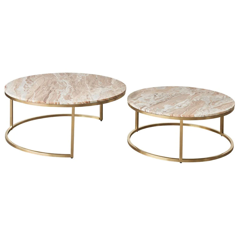 Chloe Pink Marble Nesting Coffee Table Gold - 33433