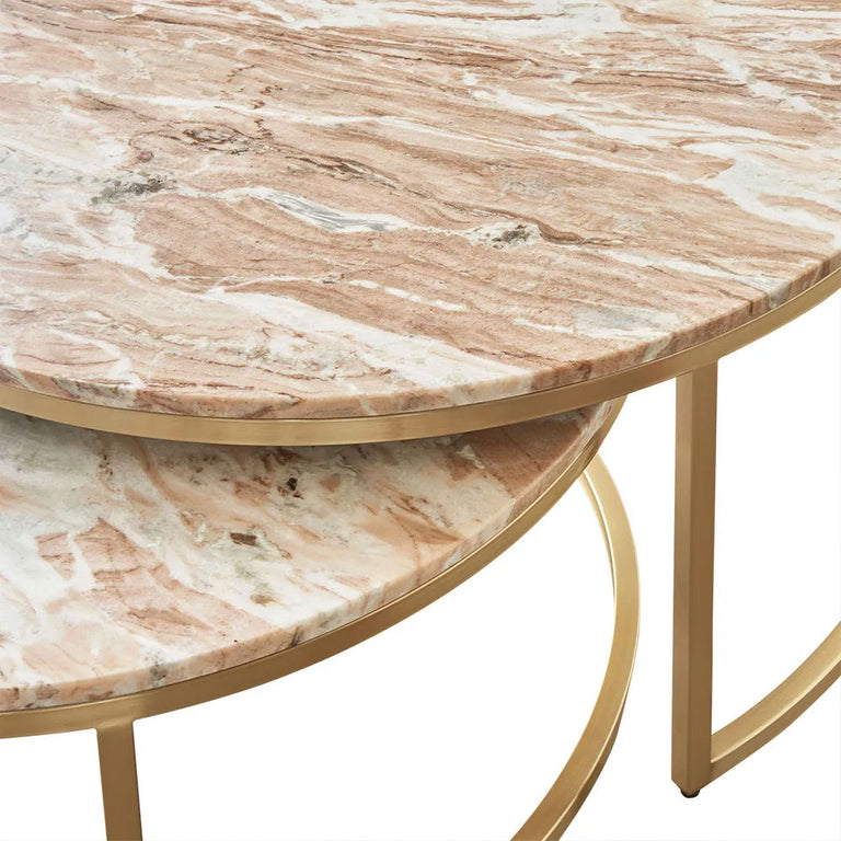 Chloe Pink Marble Nesting Coffee Table Gold - 33433