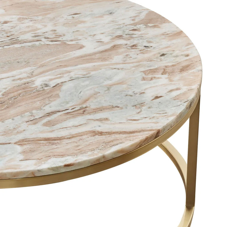 Chloe Pink Marble Nesting Coffee Table Gold - 33433