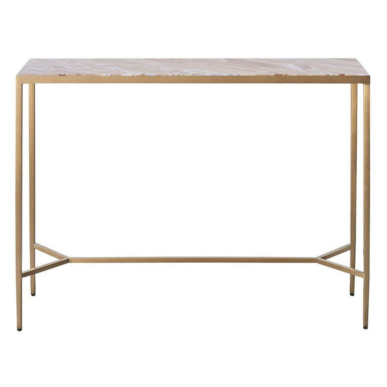 Chloe Pink Marble Console Table Large Gold - 33719