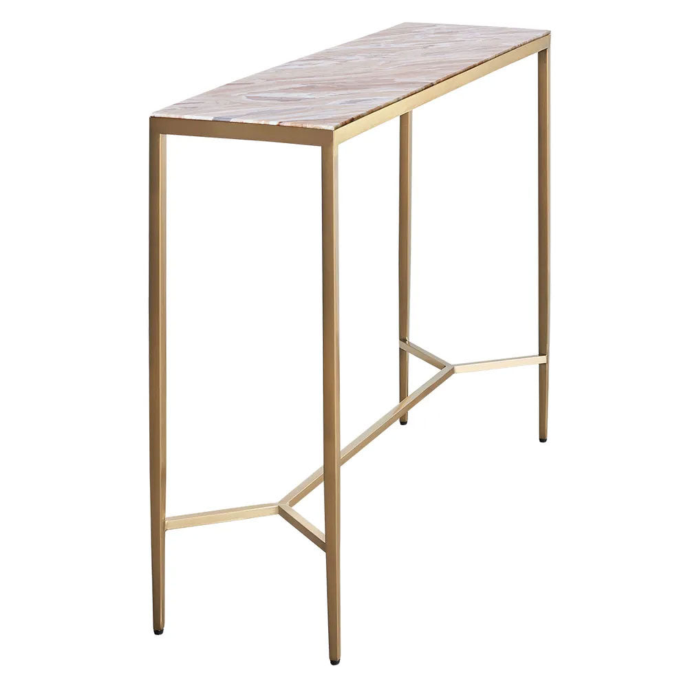 Chloe Pink Marble Console Table Large Gold - 33719