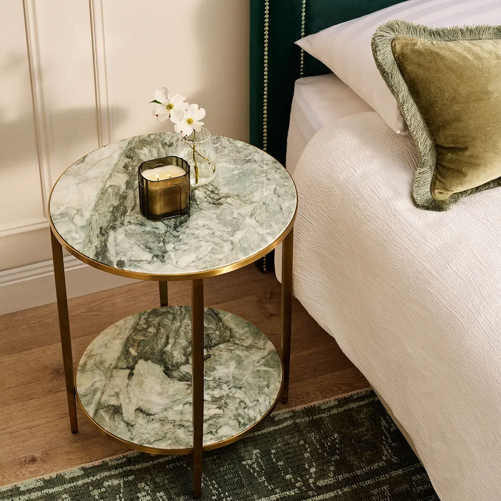Chloe Dusty Jade Marble Side Table Gold - 33724