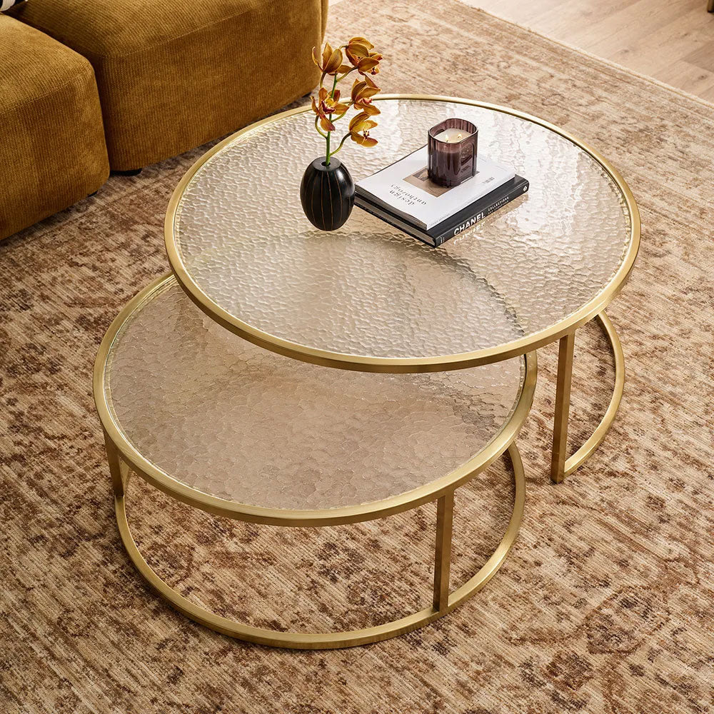Chloe Rippled Glass Nesting Coffee Table Gold - 33725