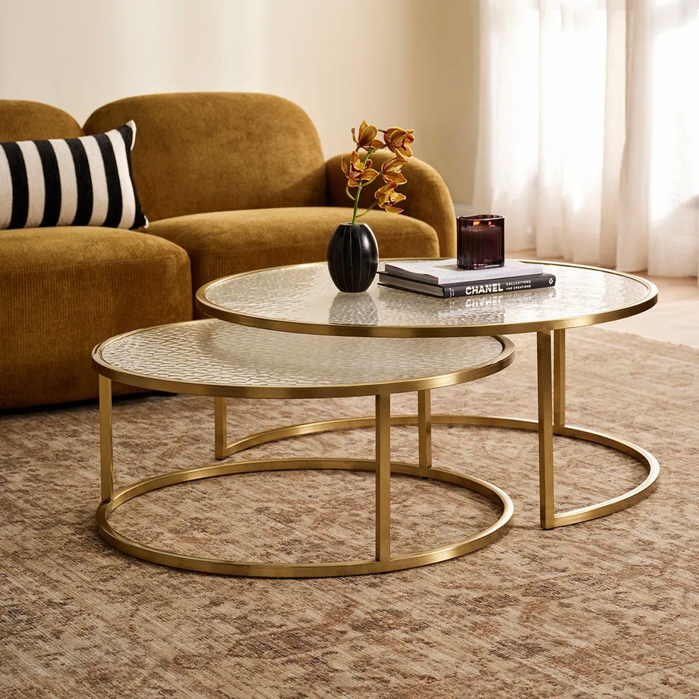 Chloe Rippled Glass Nesting Coffee Table Gold - 33725