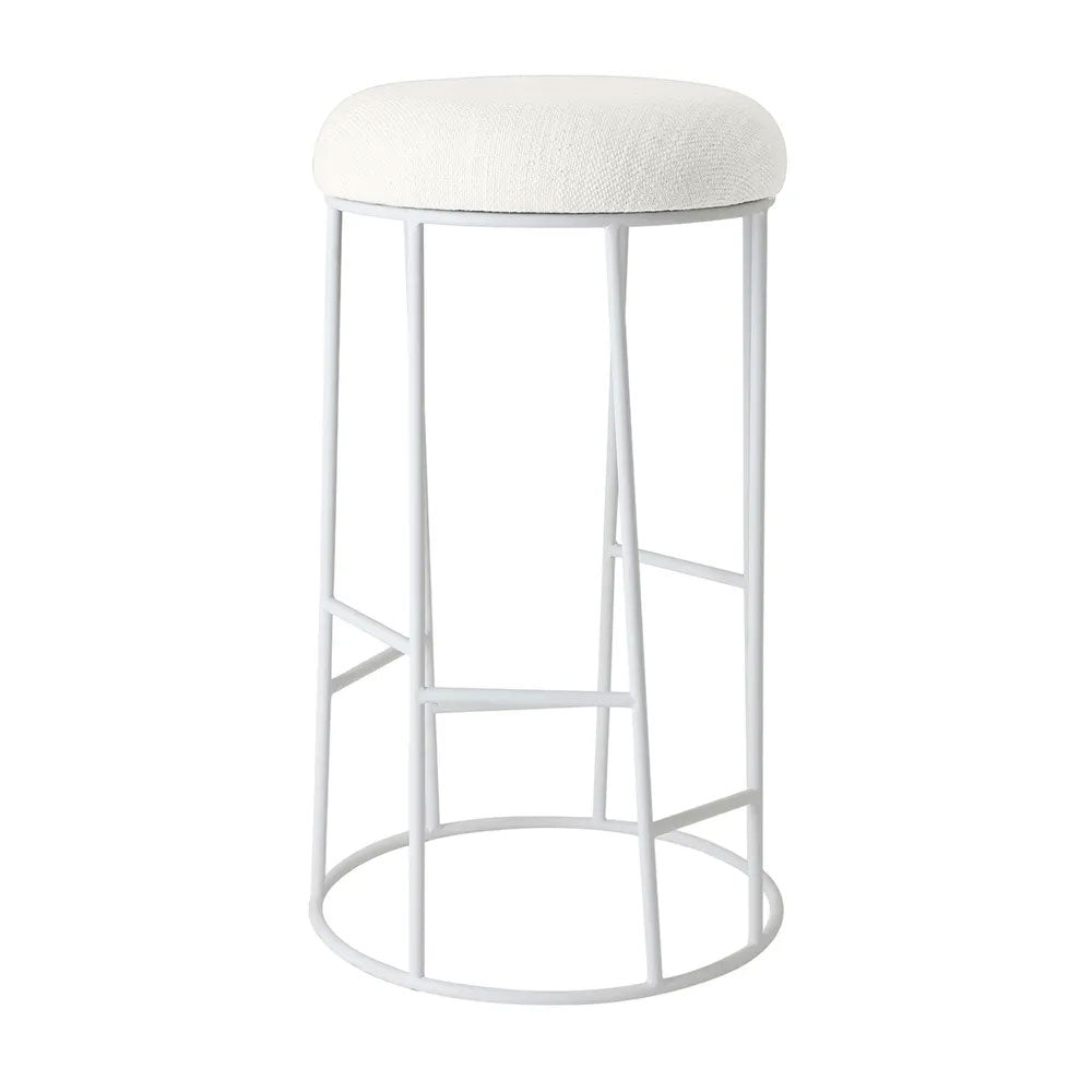 Aiden White Steel Bar Stool Natural Linen - 33903