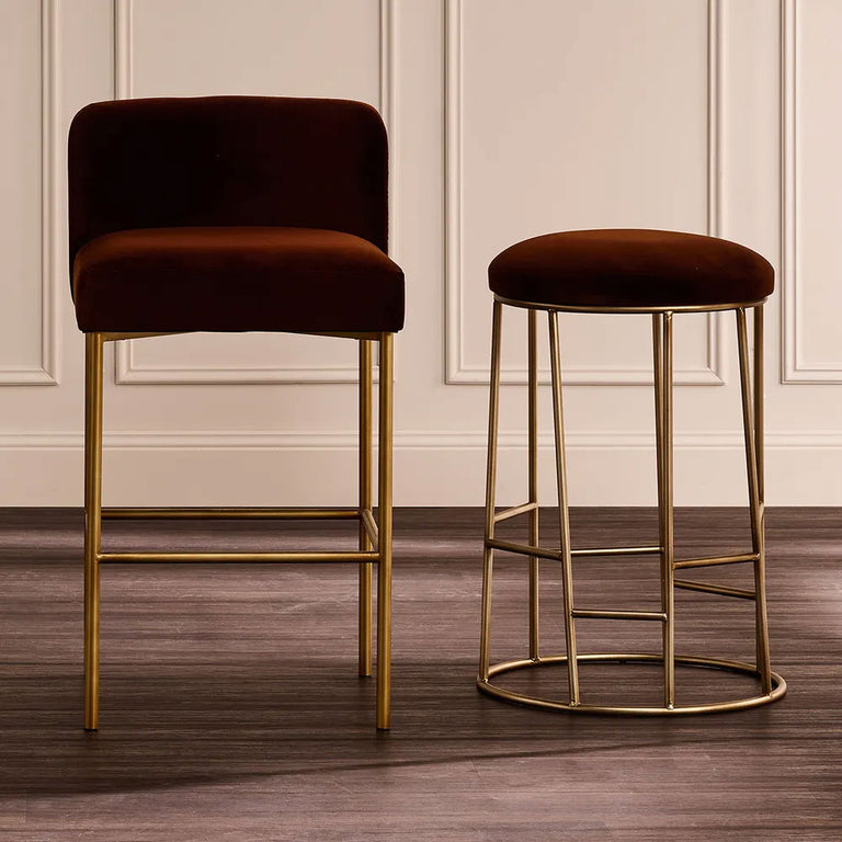 Aiden Gold Steel Kitchen Stool Range Dark Chocolate Velvet - 34170