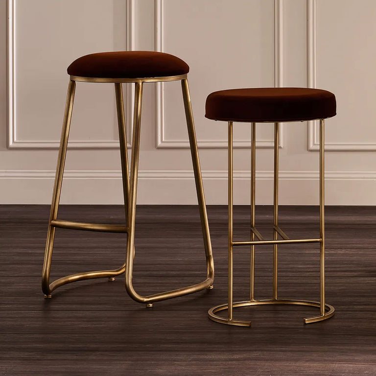 Balckley Gold Iron Kitchen Stool Dark Chocolate Velvet - 34185